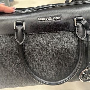 Black leather duffle